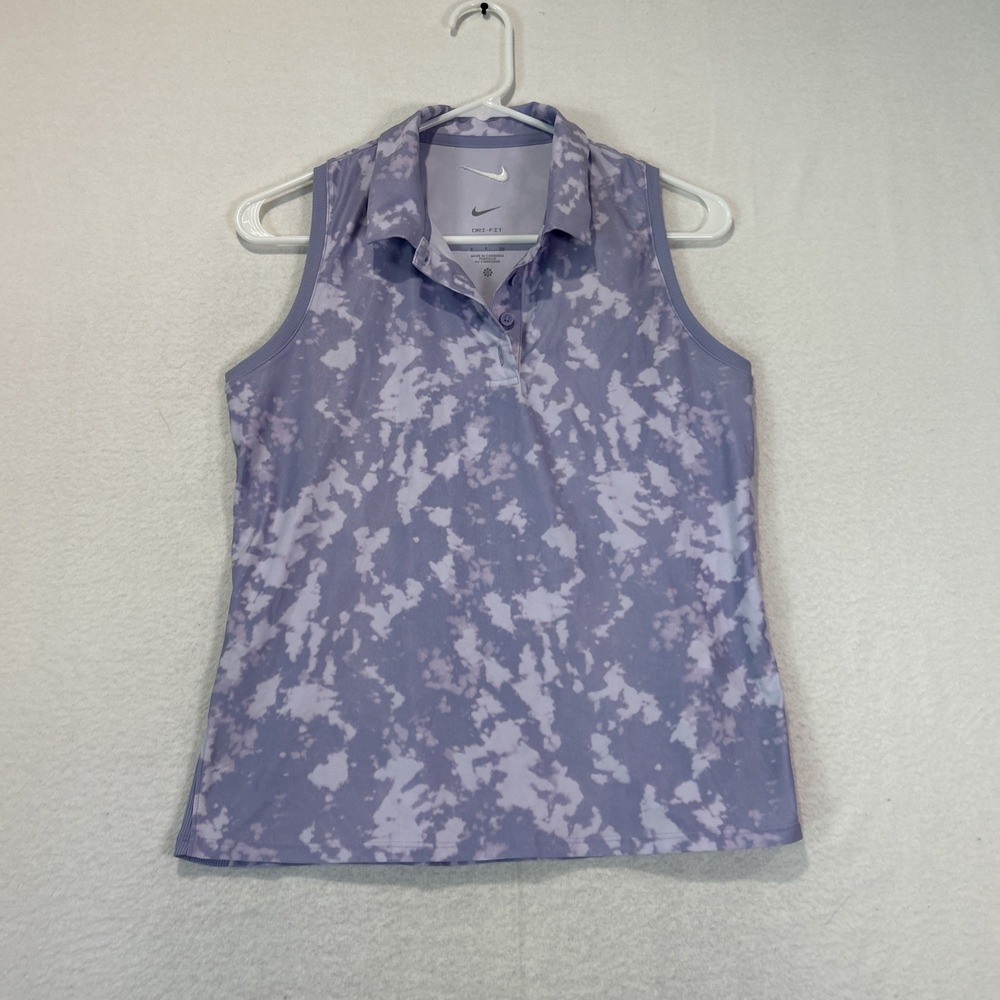 Nike Victory Golf Shirt Womens Small Purple Printed Sleeveless Polo FZ6891-533
